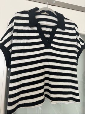 Madewell Black & Ivory Striped Knit Top